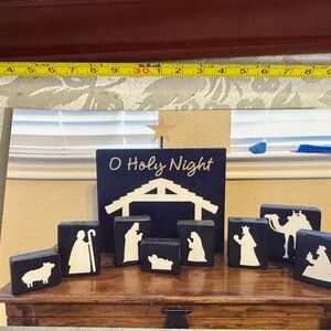 Wooden Block Silhouette Nativity Scene Decorations 13 pieces